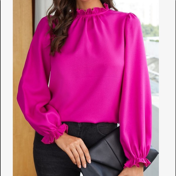 Boho Green Ruffle Frill Sleeve Office Work Top Blouse - Picture 5 of 15